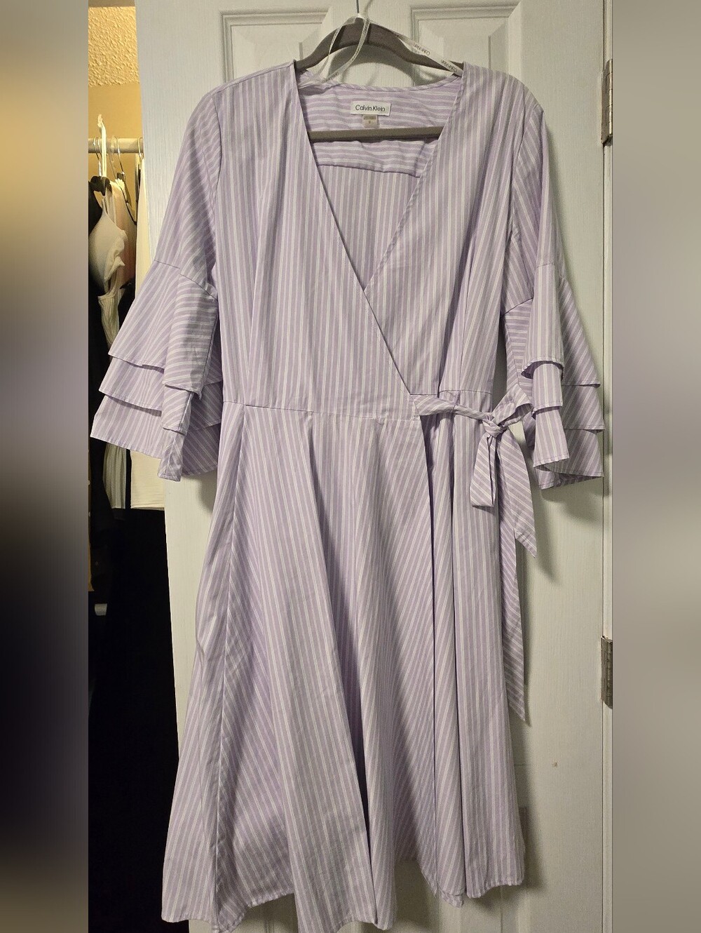 Calvin Klein 100% Cotton Poplin Wrap Dress, Lilac, Size 10